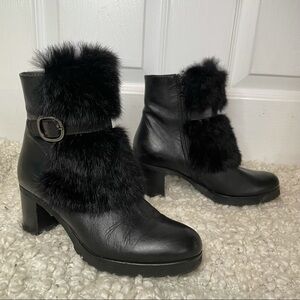 LUCA Grossi Handmade Made in Italy Leather Chunky Heeled Furry Buckle Boots 5